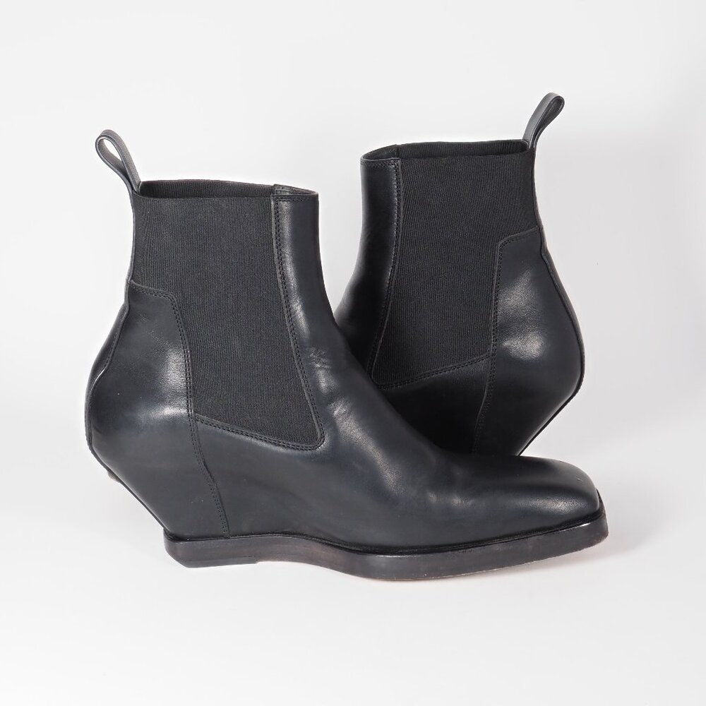 Rick Owens Elastic Sliver Toe Black Leather Wedges Boots Ankle Boot 7.5 Mens